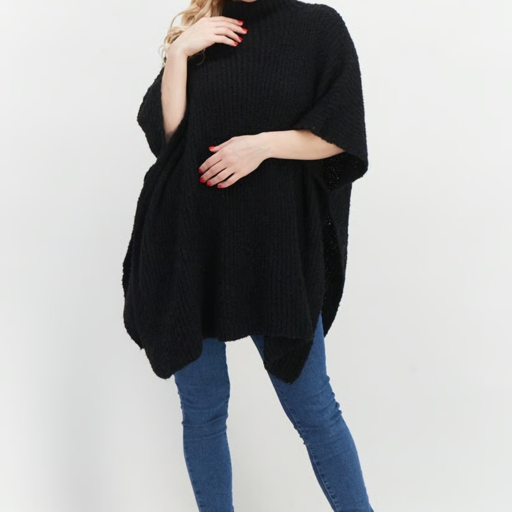 Steve Madden Elegant Black Poncho Sweater